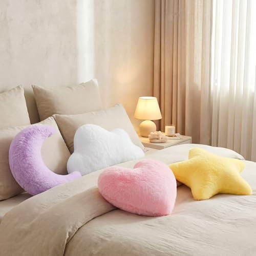 Novabright 4 Pcs Moon Star Cloud Heart Plush Pillow, Colorful 15.7 Inch