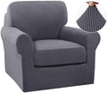 Turquoize 2 Piece Chair Covers Chair Slipcovers for Living Room Small Armchair Chair Cover with Arms Washable Furniture Cover for Chairs Feature Thick Jacquard Fabric (Small Armchair, Grey)