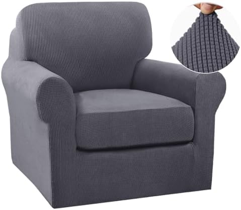 Turquoize 2 Piece Chair Covers Chair Slipcovers for Living Room Small Armchair Chair Cover with Arms Washable Furniture Cover for Chairs Feature Thick Jacquard Fabric (Small Armchair, Grey)