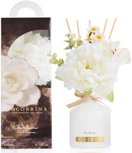 Gardenia Reed Diffuser Set with Flowers, 6.76 fl oz