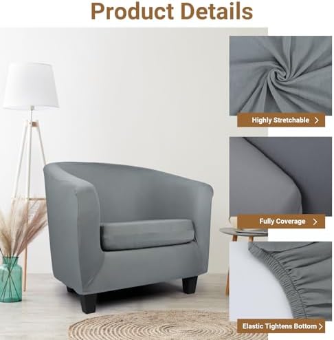Arm Chair Slipcover, 2 Piece Armchair Cover with Chair Cushion Cover, Soft Stretch Club Tub Barrel Chair Slipcover Furniture Protector Soft with Elastic Bottom for Living Room Bar Hotel