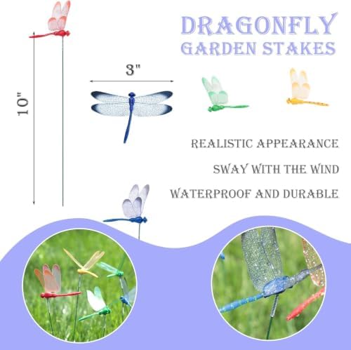 VGOODALL 24 PCS Dragonfly Garden Stakes, Plastic Garden Decorations
