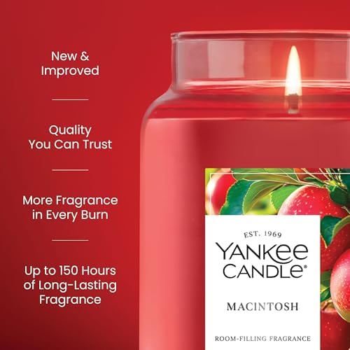 Yankee Candle Macintosh, Fall Scented Candle, 22oz Large Jar with up to 150 Hour Burn Time (Pack of 4)