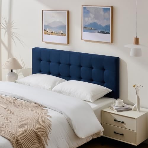 Linen Stitched Tufted King Headboard, Adjustable Height 37.2-42.3 in, Blue
