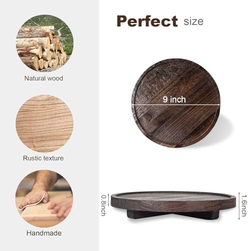 Round Decorative Tray Farmhouse Kitchen Decor Soap Dish, 9" Dark Brown