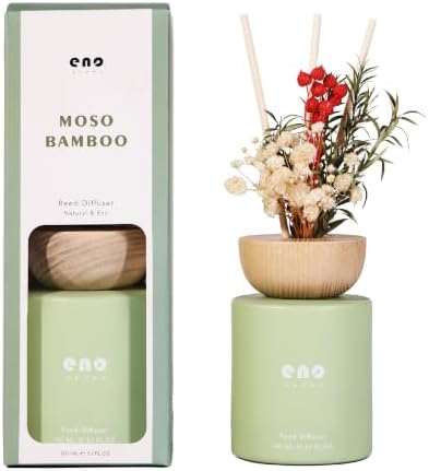 Reed Diffuser Set with Dried Flowers, 5.1 fl oz / 150ml, Moso Bamboo - Home Fragrance Diffuser with Sticks for Bathroom Shelf Decor, Bedroom, Office & Gift