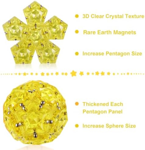 Magnetic Fidget Sphere, Crystal Golden, Sensory Desk Toy for Stress Focus Anxiety Relief