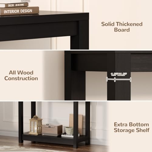 Besiost Farmhouse End Table, Narrow Side Table, Slim End Table with Storage Shelf, Small Console Table for Small Spaces, Nightstand Sofa Table for Living Room, Bedroom, 24" Embossed Wood Grain Black