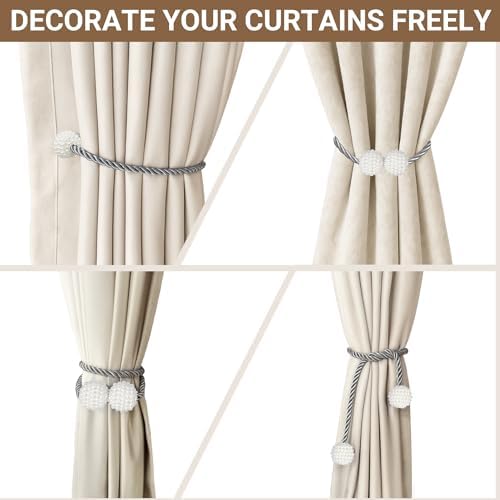 Hion Magnetic Curtain Tiebacks Grey 2pcs, Curtain Holdbacks Hooks Holders