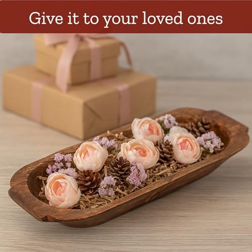 Mie Creations 16'' Large Wooden Dough Bowl for Decor, Rustic Centerpiece