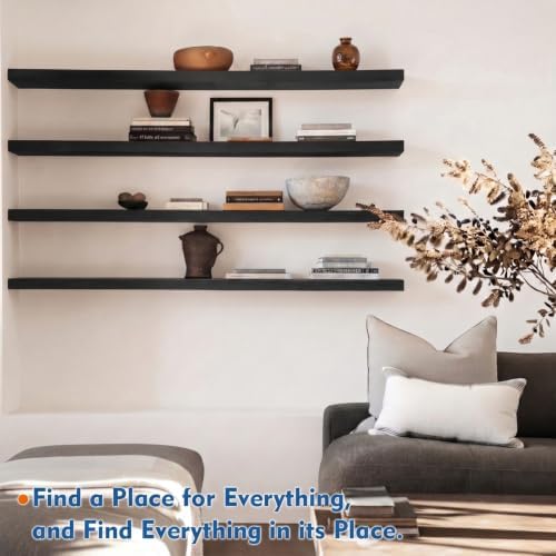 Long Black Floating Shelves for Wall, 48 inch Wall Shelf for Living Room