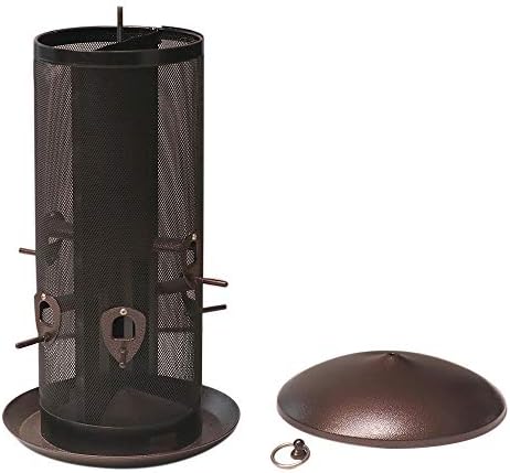 Nature's Rhythm Metal Hopper Bird Feeder Two Chambers，Heavy Duty Mesh Metal Dual Seed Compartments Outdoor Hanging Wild Bird Feeder with 10 Feeding Ports,10lbs Seed Capacity