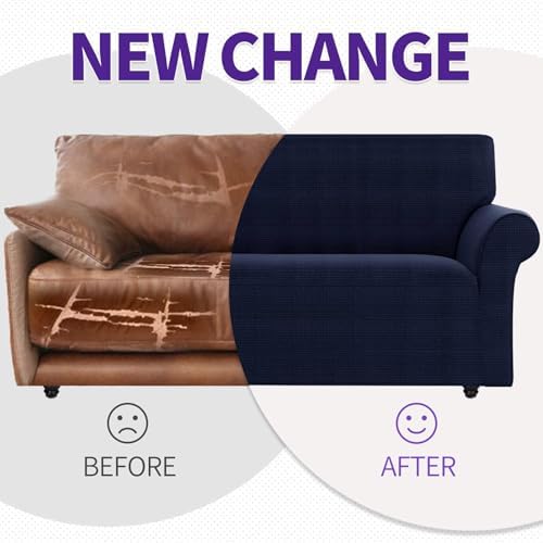 ZNSAYOTX Couch Covers for 3 or 4 Cushion Couch High Stretchy Spandex Pet Friendly Sofa Slipcover 1 Piece Non Slip Couch Covers Extra Large Furniture Protector (Navy Blue, XL Sofa)