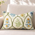 Embroidered Floral Lumbar Pillow Cover 20x12 Inch, Verdant Blooms
