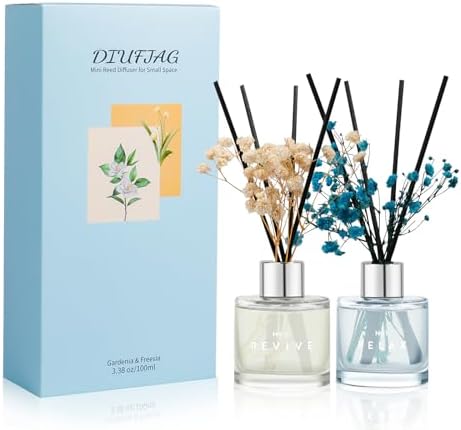 Jasmine White Tea Gardenia Bathroom Diffuser, 3.4 oz Reed Diffuser with Dried Flower for Small Place, Last up to 60 Days
