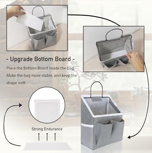 Kanrichu 3pcs Wall Hanging Organizer Bag, Linen Fabric Door Hanging Storage Basket with Pockets, Waterproof Bin for Kitchen, Bedroom, Office, RV Camper (Gray)