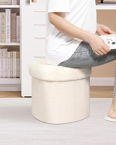 B FSOBEIIALEO Storage Ottoman Heart Shaped Ottoman with Storage,Cream White