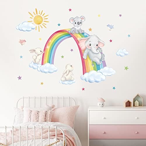 decalmile Rainbow Animal Elephant Koala Rabbit Wall Decals Stickers