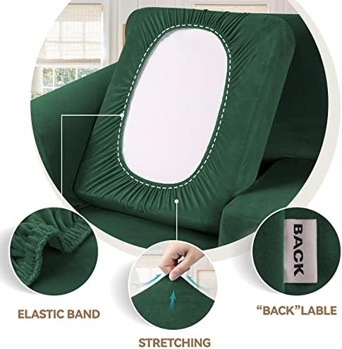 WEERRW Velvet Stretch 3 Pieces Couch Cover for Sofa Washable, Emerald Green