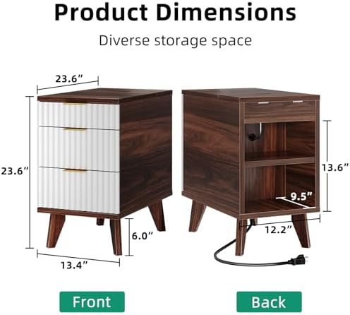 Kalrin 13" W Fluted Narrow End Table with 3 Drawers(Brown & White)