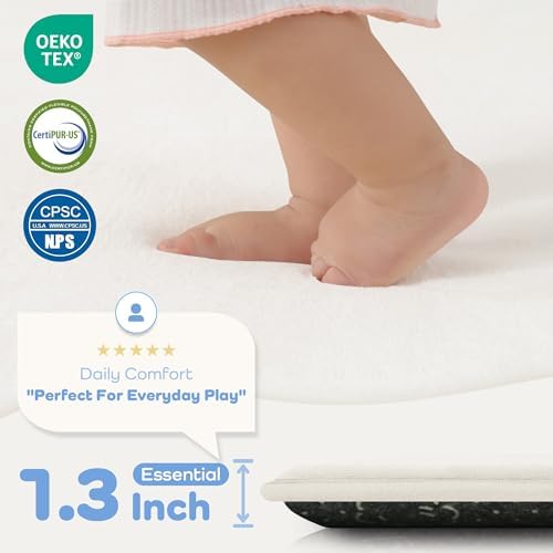 1.3" Thick Baby Play Mat for Floor, 79x79 Soft Foam Play Mats Cream