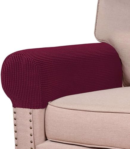 Turquoize Stretch Armrest Covers for Chairs and Sofas Couch Arm Covers for Sofa Spandex Jacquard Armrest Cover Anti-Slip Furniture Protector Armchair Slipcovers for Recliner Set of 2,Burgundy