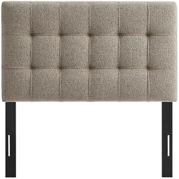 Modway Lily Twin Size Headboard with Biscuit Tufting in Taupe - Fabric Upholstery with Padded Design and 5 Height-Adjustable Mounts