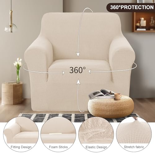 U-NICE HOME Stretch Recliner Chair Cover Armchair Slipcover, Beige