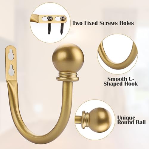 Sumnacon Curtain Holdbacks 2 Pcs Wall Mounted Curtain Tiebacks,Gold