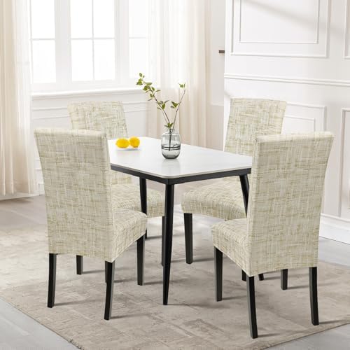 SearchI Dining Room Chair Covers Set of 2, Stretch Printed Parsons Chair Slipcovers Removable Washable Kitchen Chair Protector Cover for Dining Room, Hotel, Ceremony (Flaxen Print)