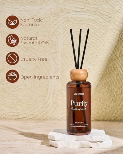 M&SENSE Reed Diffuser, Sandalwood Vanilla, 6.3 oz Natural Essential Oil