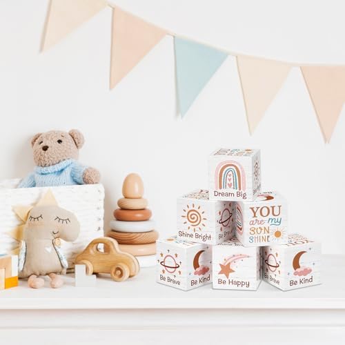 6 Pcs Nursery Shelf Decor Baby Wooden Blocks, Rainbow Style