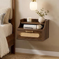 Afuly Floating Nightstand with Drawer, Walnut Bedside Table Wall Mounted