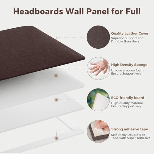 6-Piece Dark Brown Linen Upholstered Headboard Twin Size, Wall Mounted Fabric Headboard, Rich Padded Panels for Cozy Bedroom