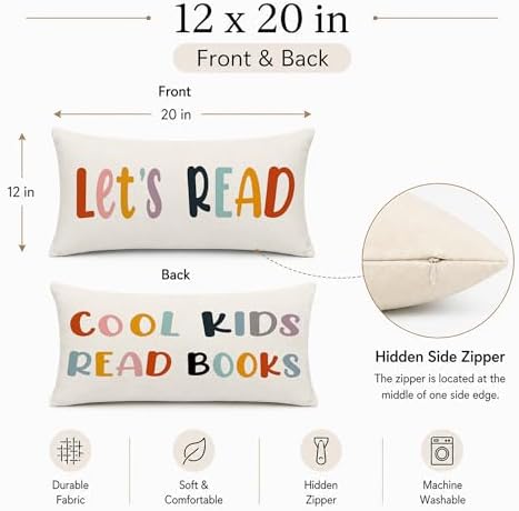 Rusenbao Kids Classroom Reading Corner Decor Throw Pillows Covers 20 x 12