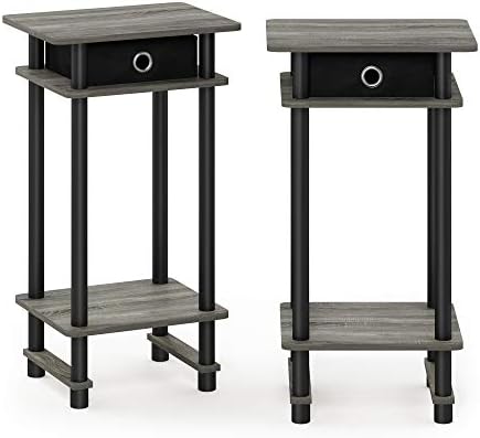 Furinno Turn-N-Tube Toolless Set of 2 Side Table, 3-Tier, Grey Oak
