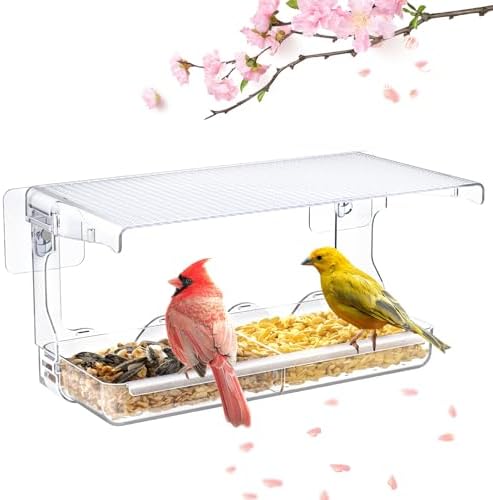 SUNALLY Window Bird Feeder for Outdoors, Clear Bird Feeders Window Mounted