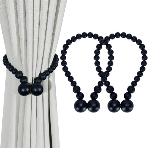 KLOGTSIND Magnetic Curtain Tiebacks, 2 Pack Wood Bead Curtain Holdbacks