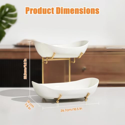 2 Tier Fruit Bowl, Ceramic Fruit Basket for Kitchen Counter 4
