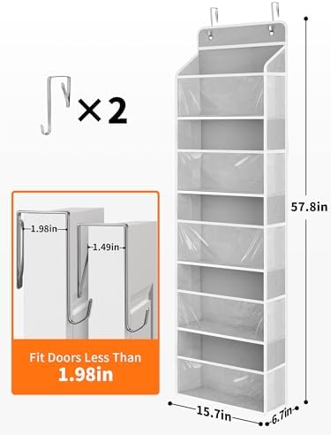 JARLINK Over The Door Toy Storage Organizer w/Clear Window, Light Grey