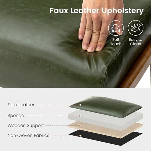 Glitzhome Foot Stool Ottoman, Modern Leatherette Sofa Stool Vanity Chair with Rubber Wood Frame, Footrest Ottoman Bench for Living Room, Entryway, Hunter Green