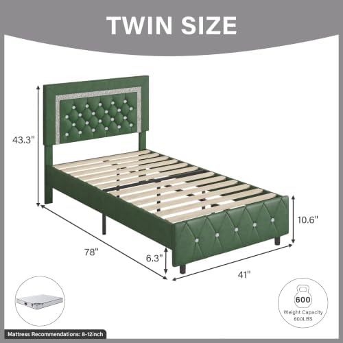 BarnFurin Twin Size Bed Frames, Upholstered Bed with Diamond Headboard