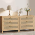 Eclatara Large Rattan Night Stand Set of 2 Boho Nightstand with 3 Drawers