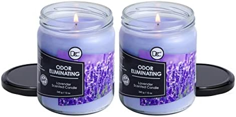 Lavender 2 Pack Odor Eliminating Highly Fragranced Candle - Eliminates 95% of Pet, Smoke, Food, and Other Smells Quickly - Up to 80 Hour Burn time - 12 Ounce Premium Soy Blend