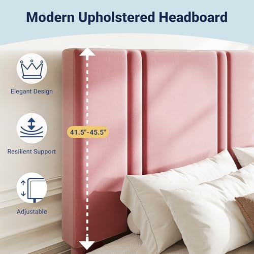 Allewie King Size Platform Bed Frame with Velvet Upholstered Headboard