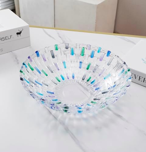 MAGCOLOR Hand Painted Blue Woven Glass Crystal Salad & Fruit Bowl Decoration,Centerpiece For Home,Office,Wedding Decor, Fruit, Snack, Dessert, Server (Blue)