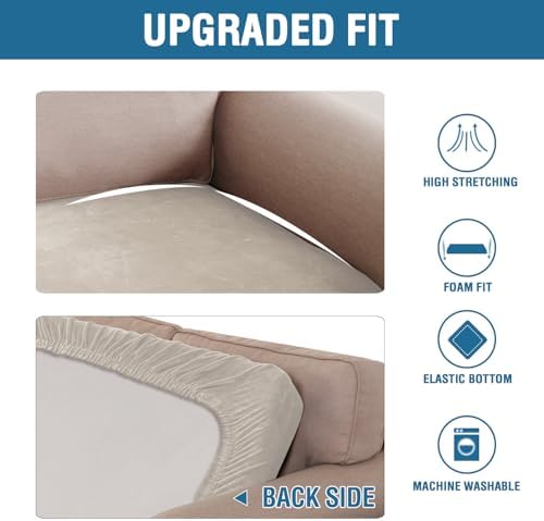 H.VERSAILTEX Velvet Stretch Individual Cushion Cover Plush Cushion Slipcover for Loveseat Sofa Furniture Protector Seat Cushion Sofa Cover (1 Piece Loveseat Cushion Cover, French Oak)
