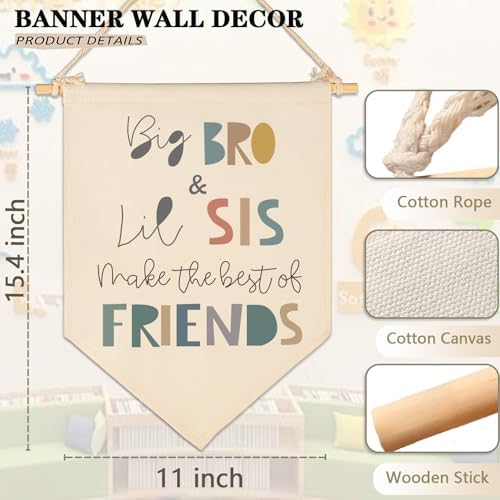 Big Bro Lil Sis Make The Best Friends-Big Brother,Little Sister-Sibling Wall Gift for Baby Boys Girl Kids-Canvas Pennant Banner Pennant Wall Decor Gift for Nursery Baby Room Playroom