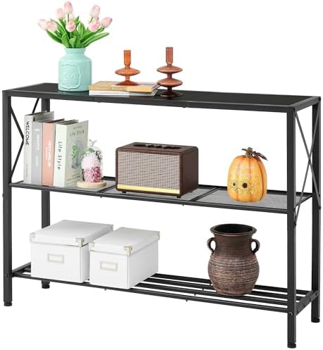 Hoctieon Industrial Console Table, 3 Tier Entryway Table, Hallway Table, Narrow Sofa Table with Shelves, Entrance Table for Entryway, Living Room, Foyer, Office, Black