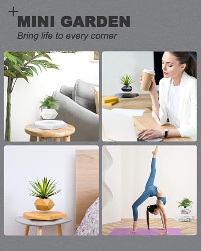Levitating Plant Pot, Floating Plant Pot for Air Bonsai Planter, Magnetic Levitating Flower Pot Planter for Office Home Decoration, Ideal Home Gift for Valentine's Day Mother's Day Birthday (Wooden)